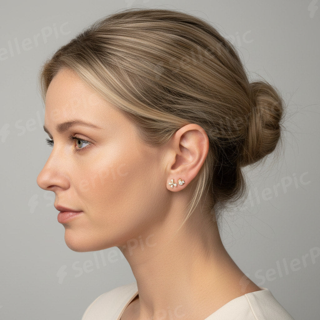 Set de Pendientes Minimalistas con Cadena y Dijes Brillantes – Rodio/Dorado (Varias Combinaciones)