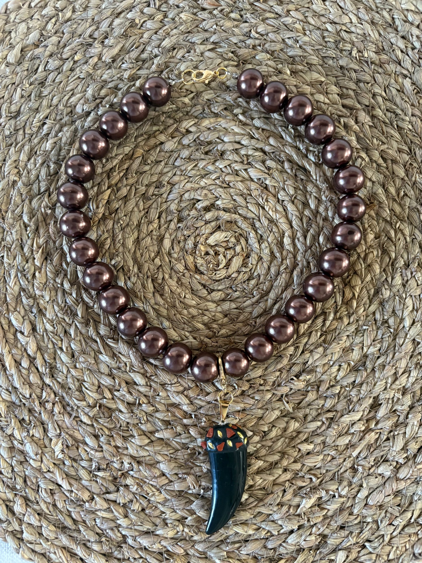 Collar de Bolas Metalizadas Grandes -(Púrpura y Marrón)