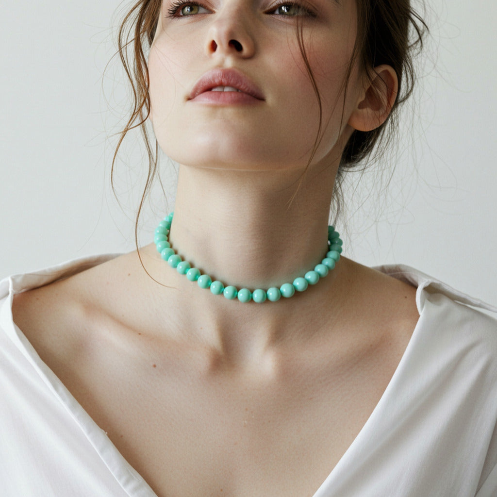 Collar de cuentas redondas 7 mm color turquesa – estilo natural y luminoso
