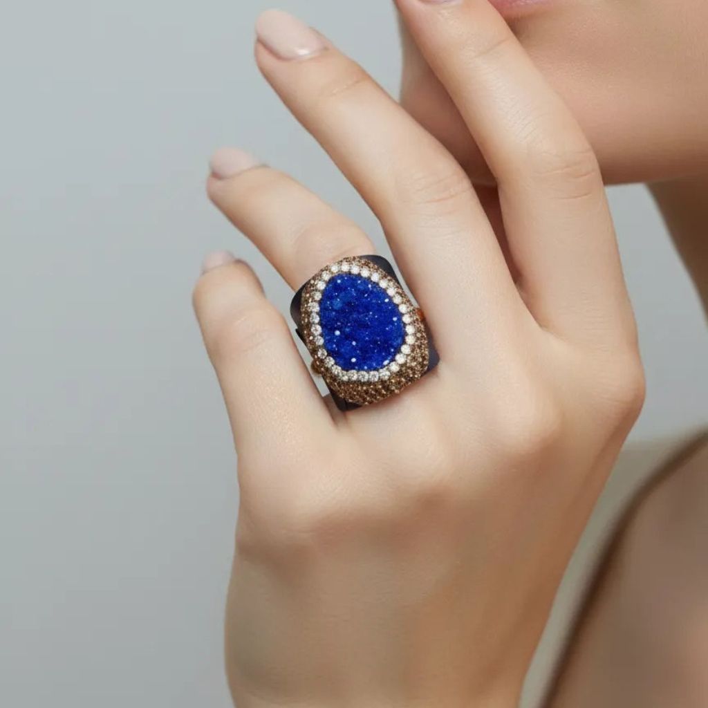 Anillo Drusa Brillante – Diseño Artesanal en Colores