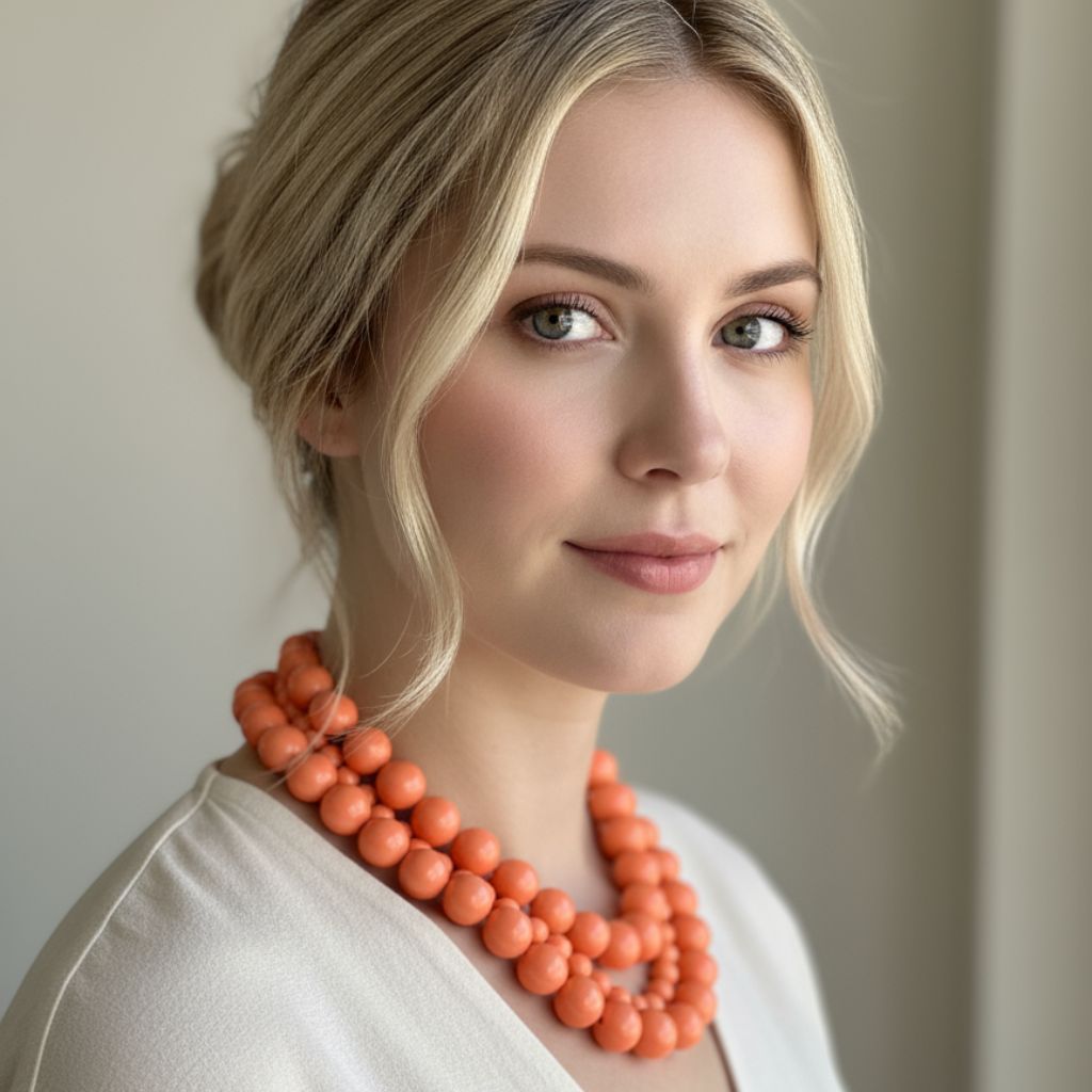 Collar de cuentas coral – Cuentas grandes de 12 mm – Estilo boho chic