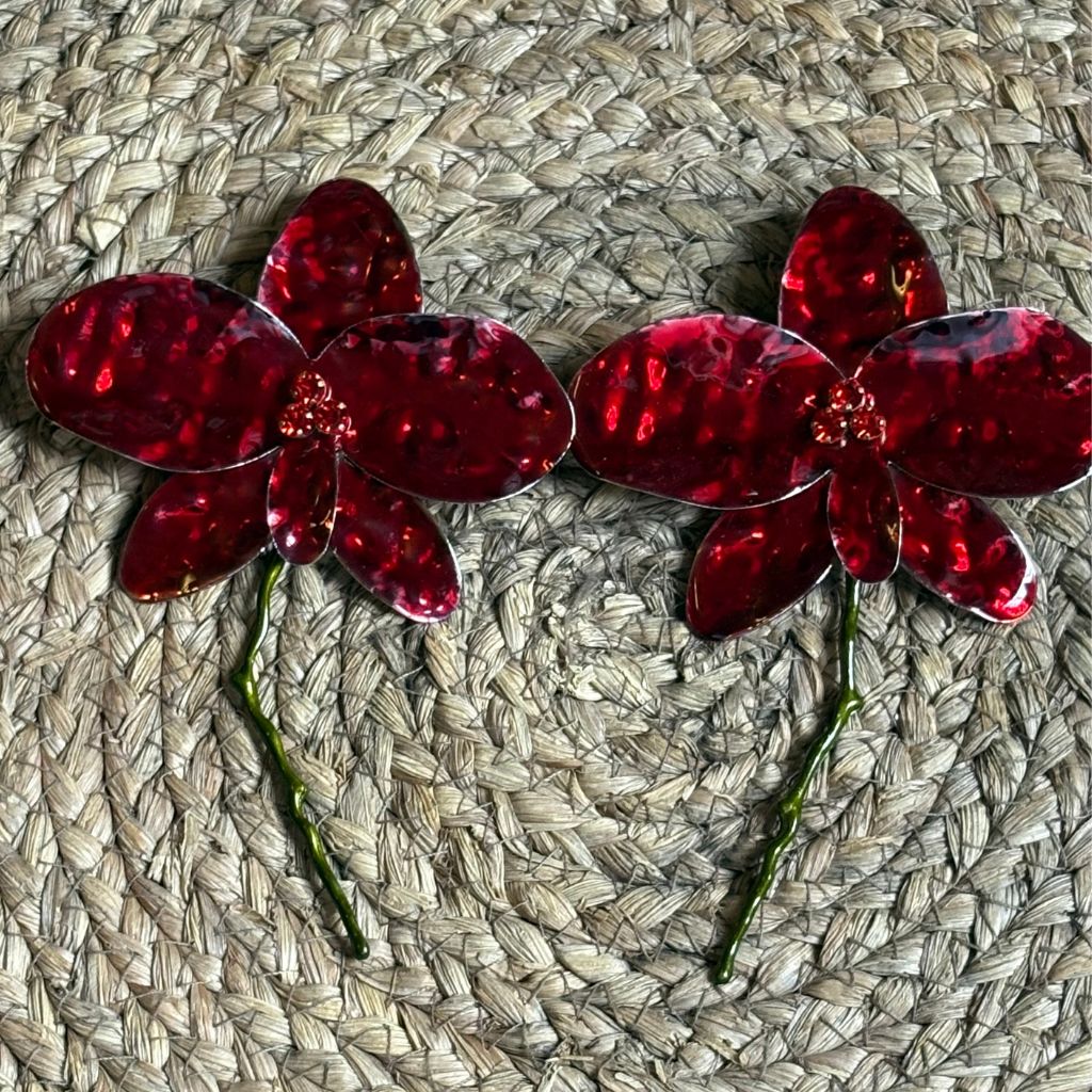 Pendientes Flor Larga con Tallo 'Amapola' - Colección Flamenca Keka Durán