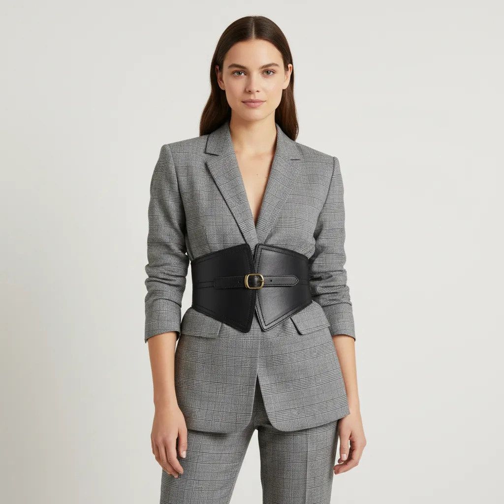 Fajín de Piel Negro Ancho con Hebilla — Estilo Premium