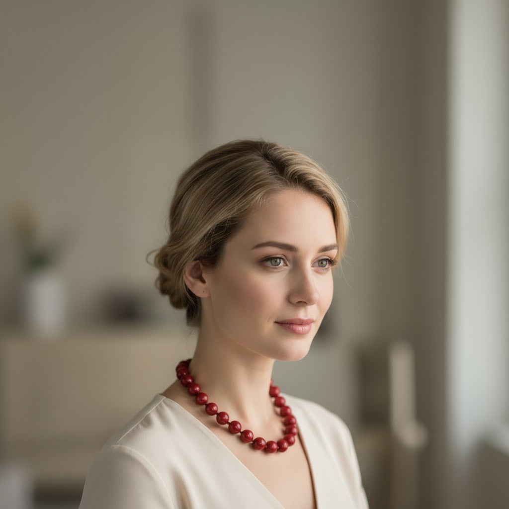 Gargantilla de bolas medianas de resina color burdeos – toque sofisticado