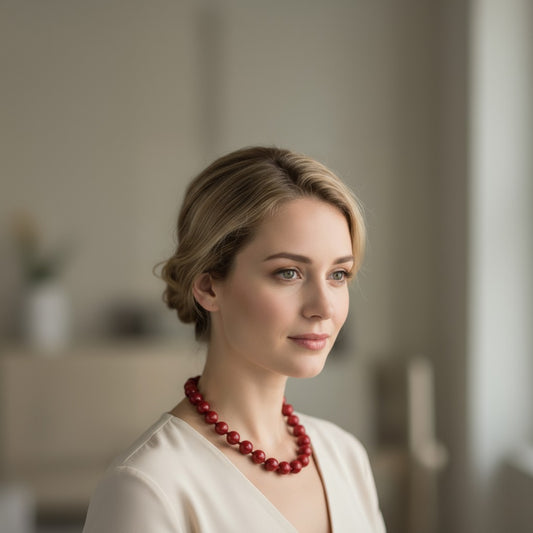 Gargantilla de bolas medianas de resina color burdeos – toque sofisticado