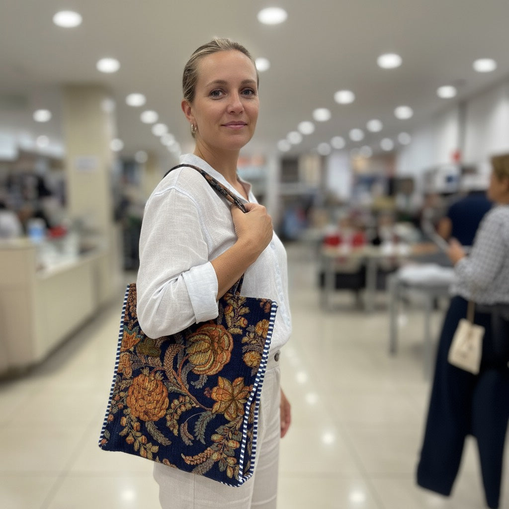 Bolso de hombro azul marino estampado en terciopelo