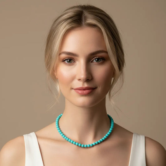 Collar de cuentas redondas 7 mm color turquesa – estilo natural y luminoso