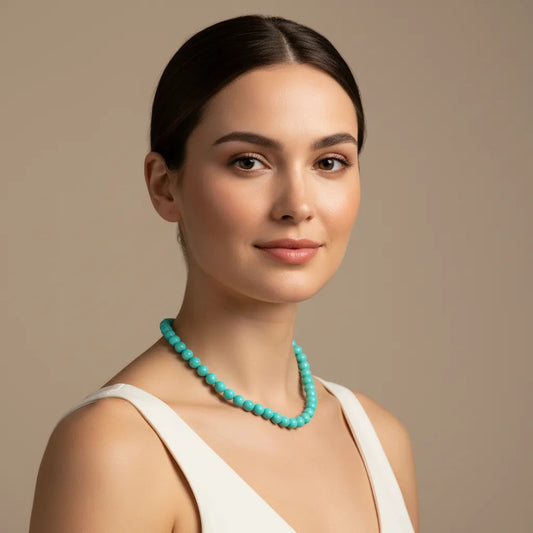 Collar de cuentas redondas 10 mm color turquesa – elegante y ligero