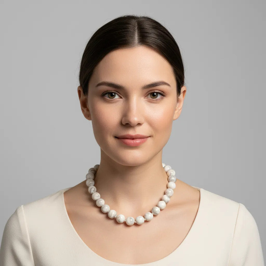 Collar de bolas marmoleadas tono beige,