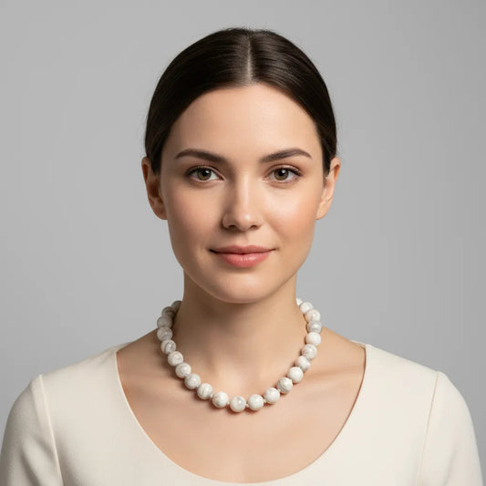 Collar de bolas marmoleadas tono beige,