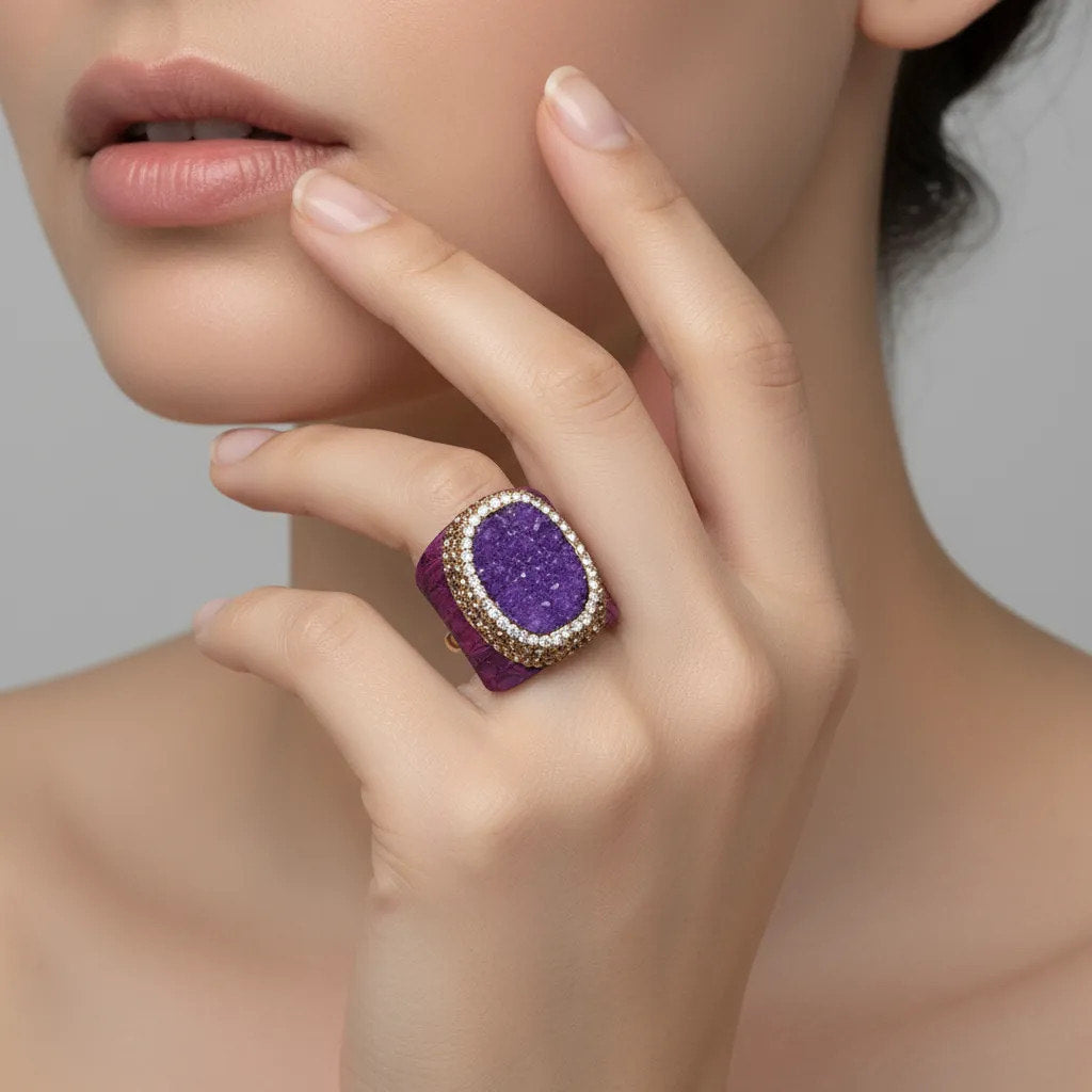 Anillo Drusa Brillante – Diseño Artesanal en Colores