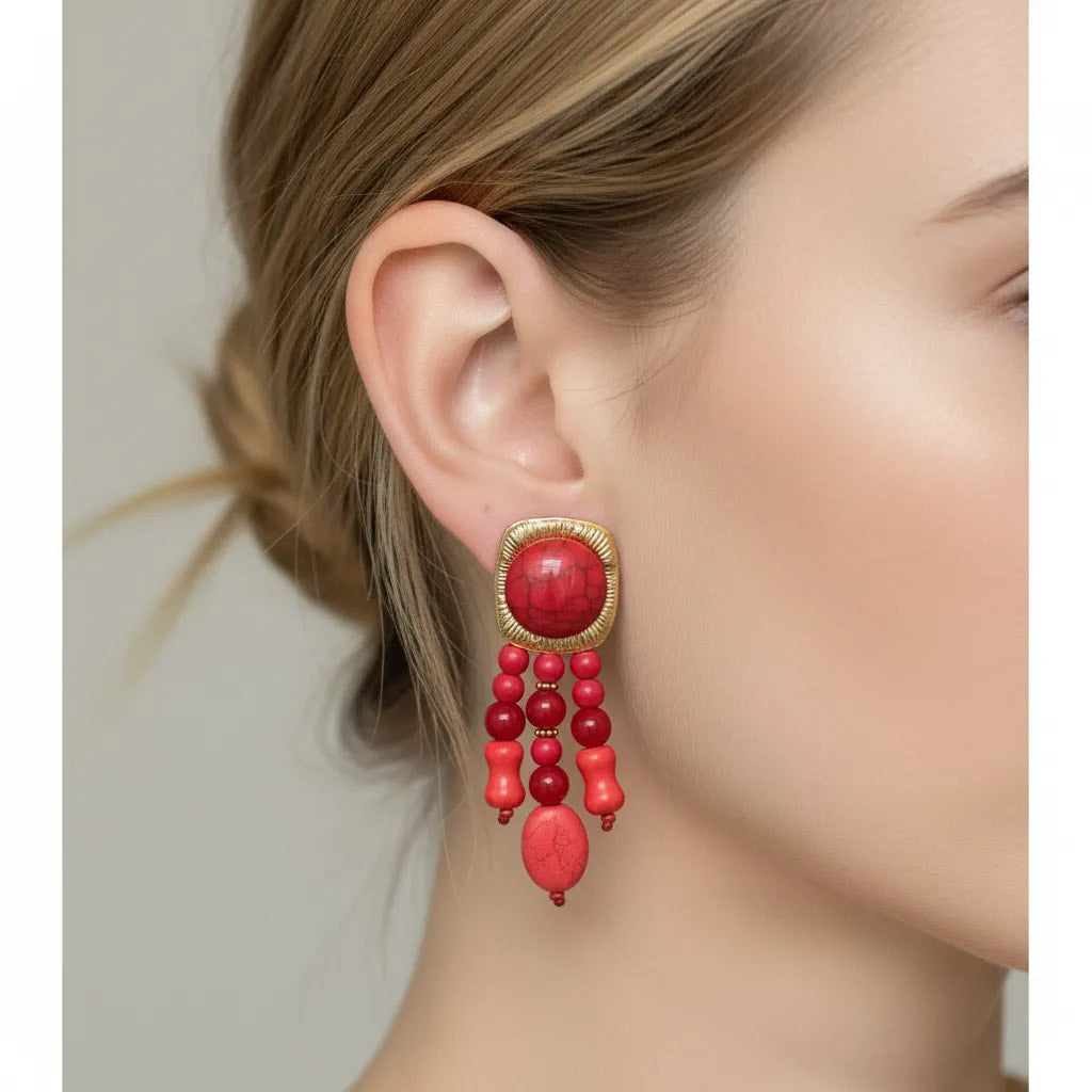 Pendientes Chandelier de Cabujón y Cuentas by Keka Durán (3 Variantes)