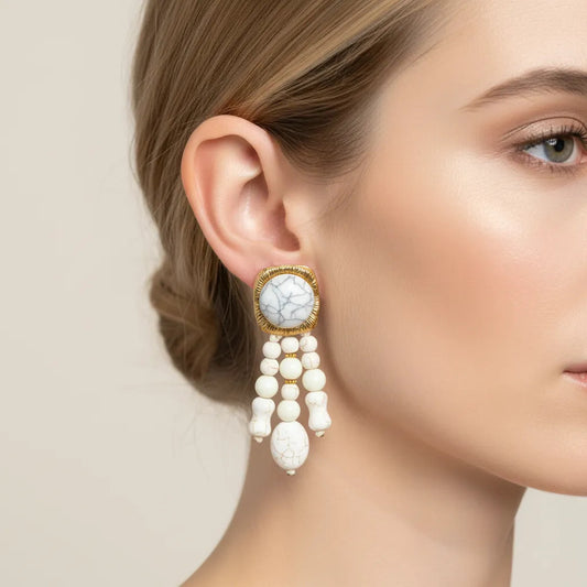 Pendientes Chandelier de Cabujón y Cuentas by Keka Durán (3 Variantes)