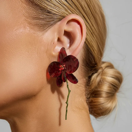 Pendientes Flor Larga con Tallo 'Amapola' - Colección Flamenca Keka Durán