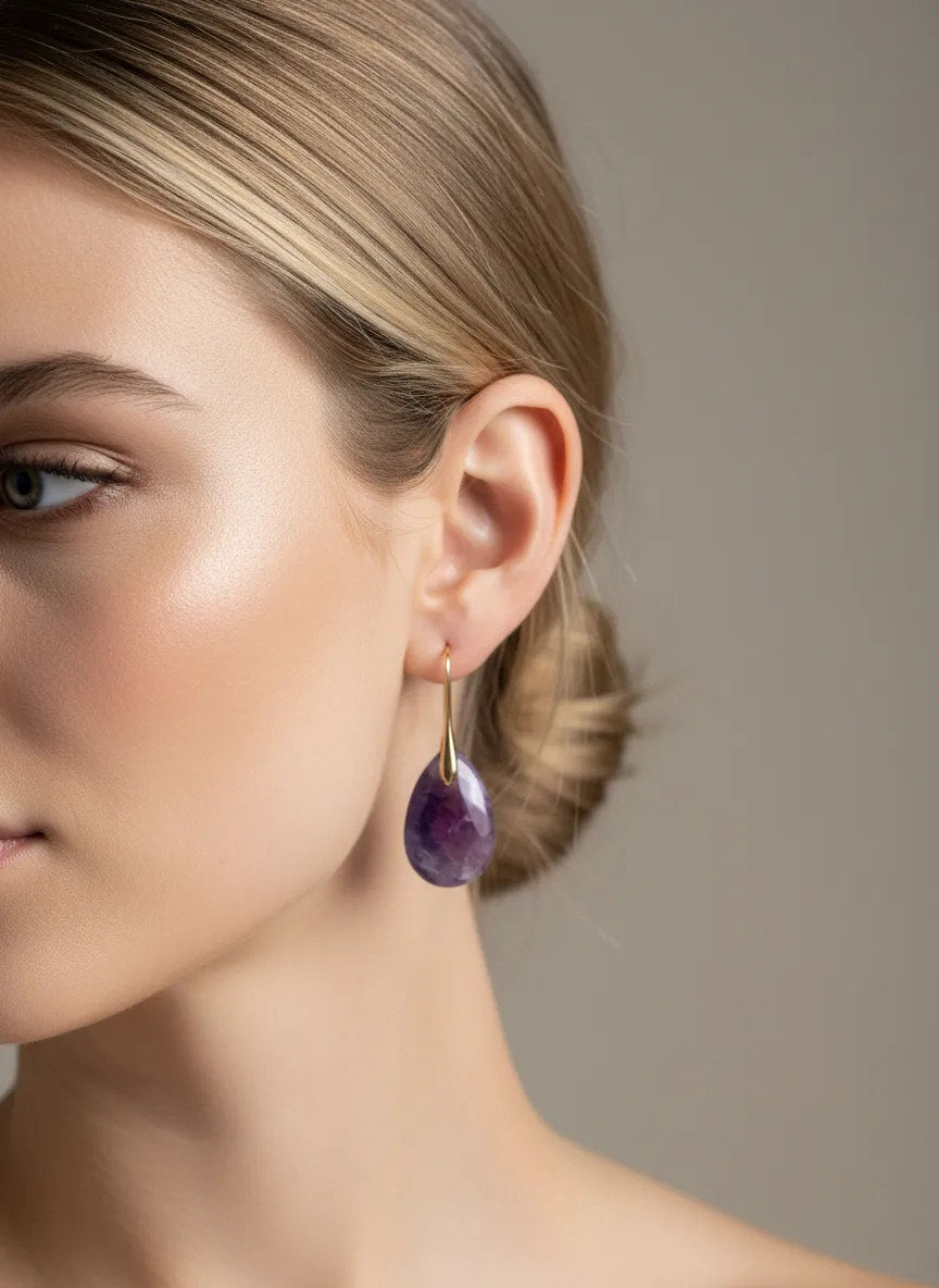 Pendientes Gota de Piedra Natural Engarzada en dorado (3 Variantes)