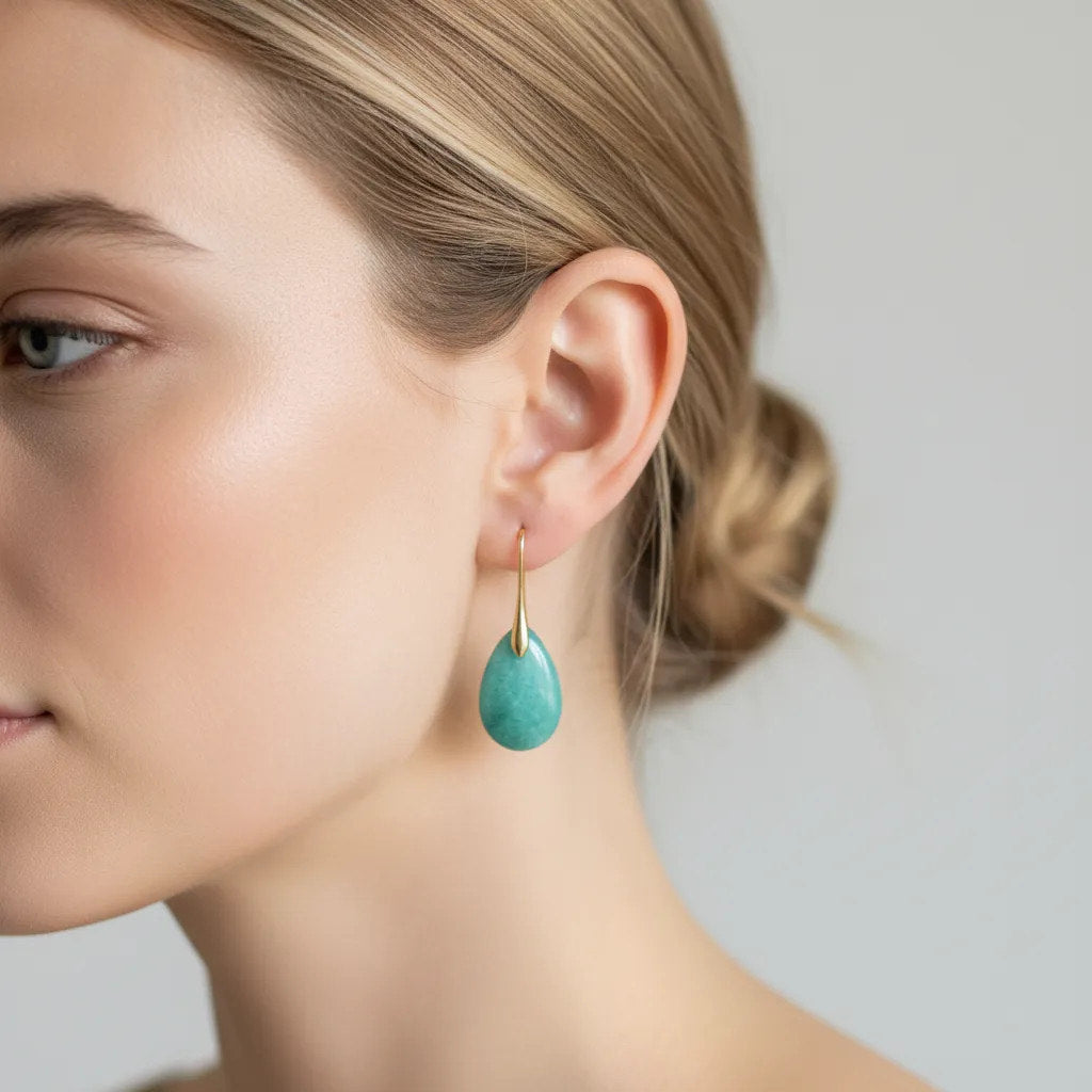 Pendientes Gota de Piedra Natural Engarzada en dorado (3 Variantes)