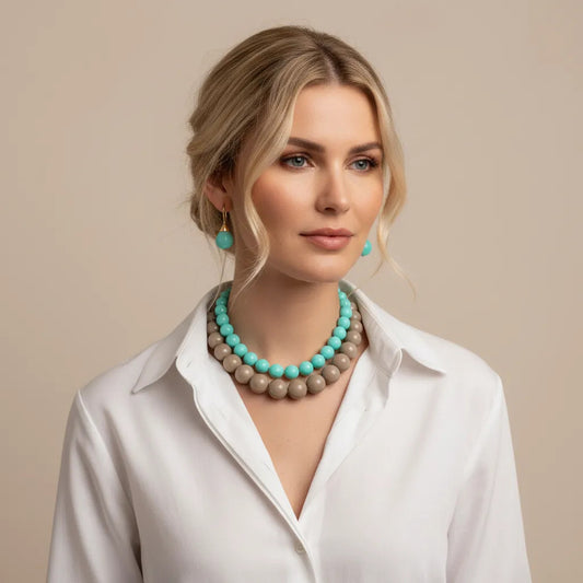 Collar de cuentas redondas 10 mm color turquesa – elegante y ligero