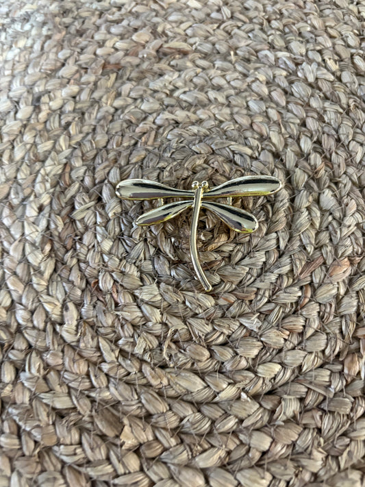 Alfiler Broche Libélula de Metal Dorado para Mantoncillo y Solapa - Accesorio Flamenca