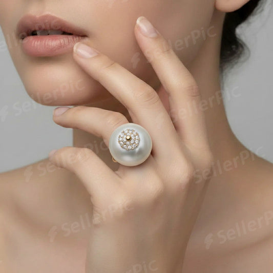 Anillo de Cóctel XL con Perla de Imtiación y Diseño Pavé de Circonitas