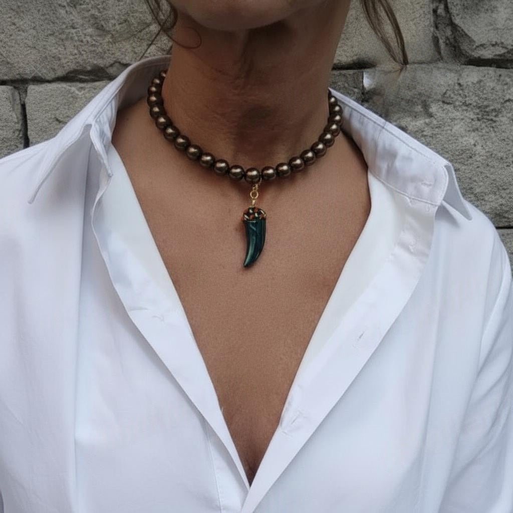 Collar de Bolas Metalizadas Grandes -(Púrpura y Marrón)