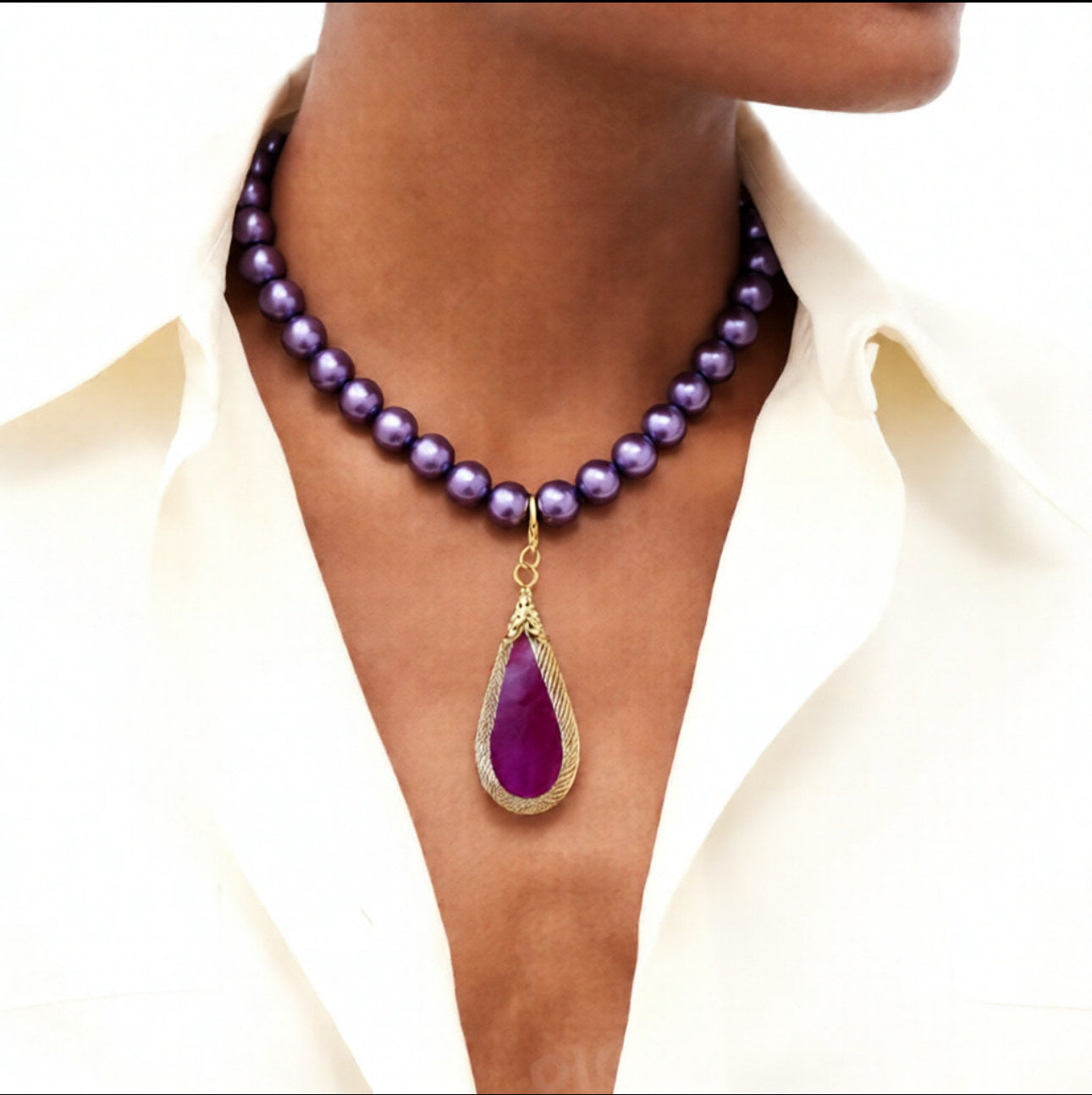 Collar de Bolas Metalizadas Grandes -(Púrpura y Marrón)