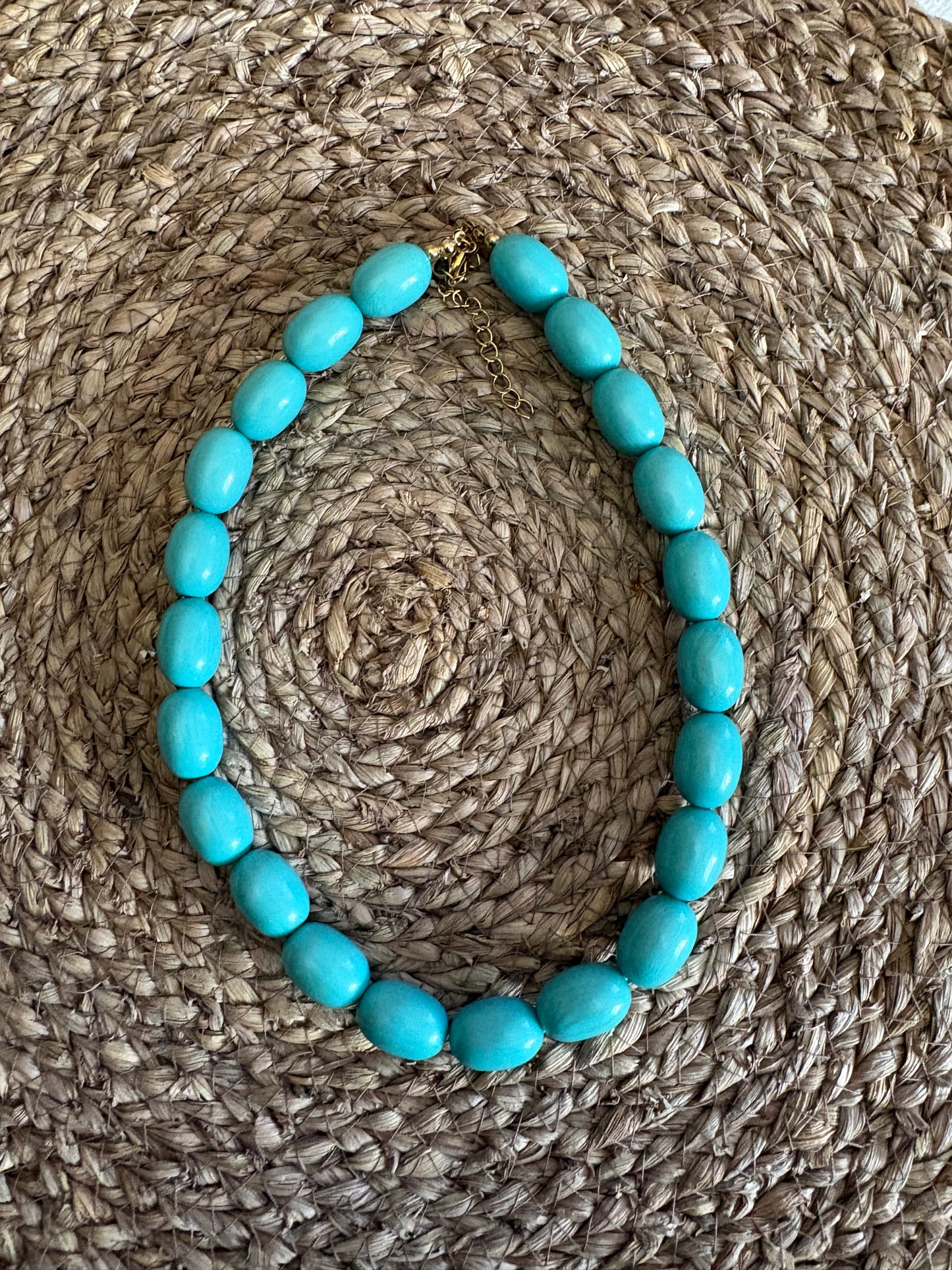 Collar de Cuentas Ovaladas en Color Turquesa - Estilo Boho Chic