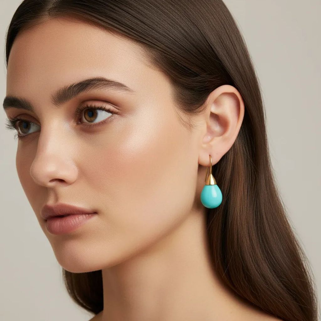 Pendientes Gota Turquesa en Baño Dorado