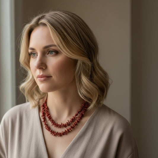 “Collar de cuentas irregulares de coral rojo natural”