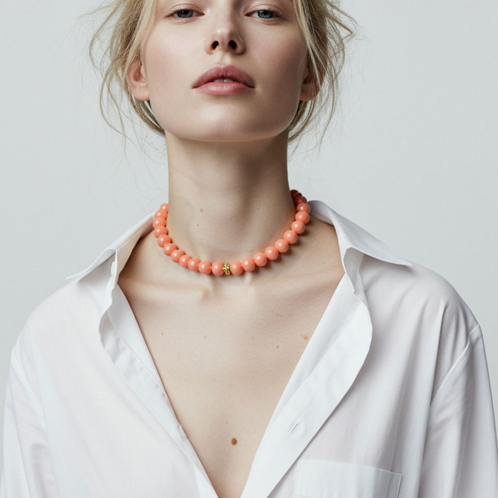 Collar de cuentas coral – Cuentas grandes de 12 mm – Estilo boho chic