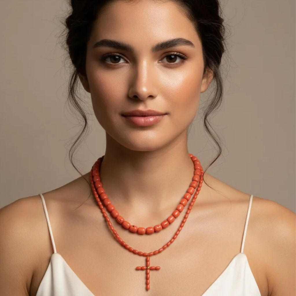 Collar coral chic – Cuentas rectangulares 7 mm – Estilo boho chic