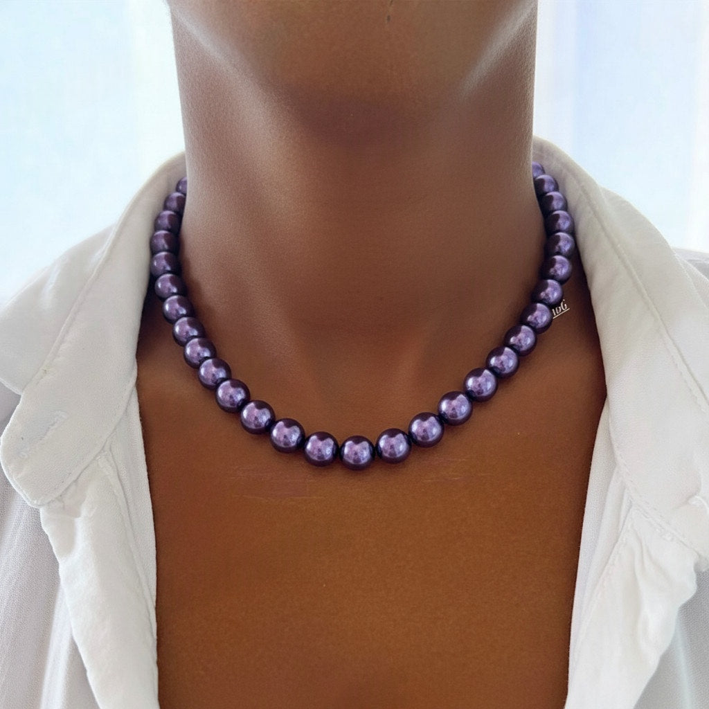 Collar de Bolas Metalizadas Grandes -(Púrpura y Marrón)