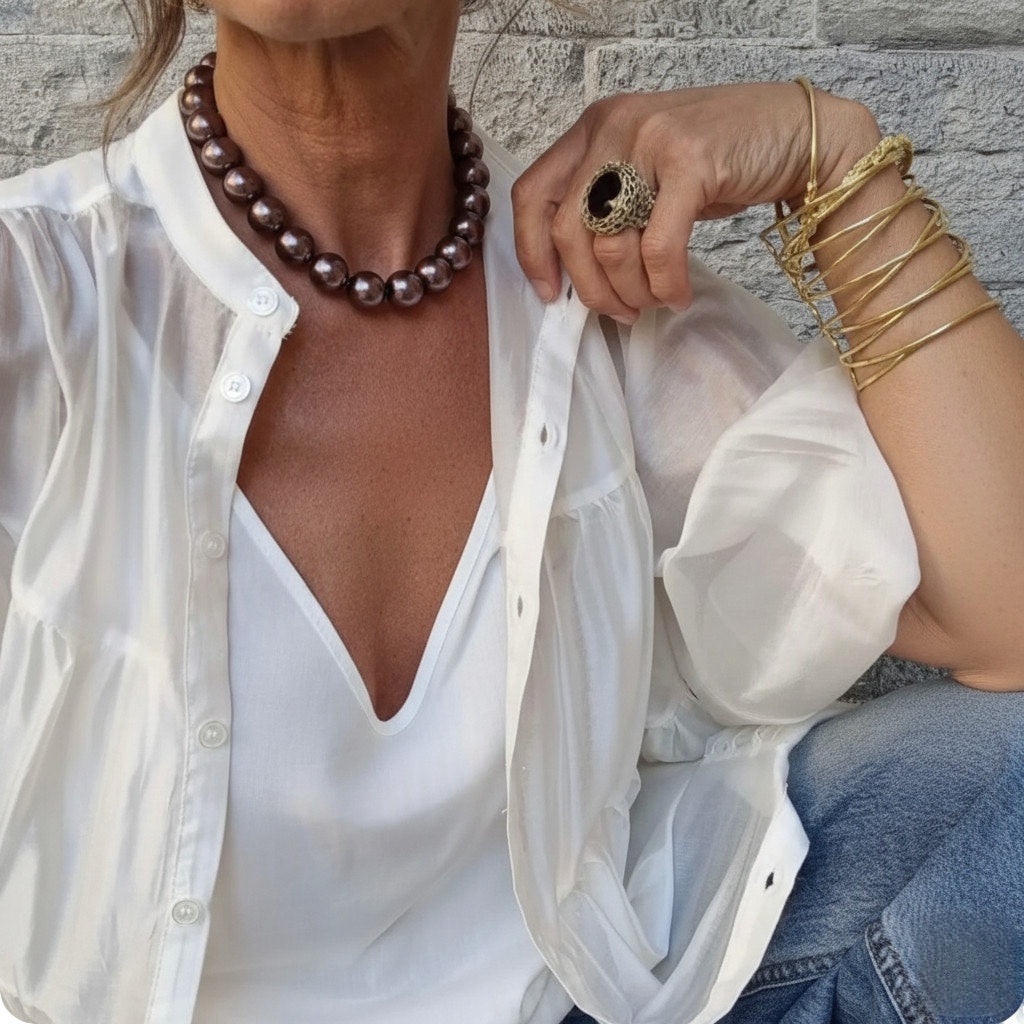 Collar de Bolas Metalizadas Grandes -(Púrpura y Marrón)