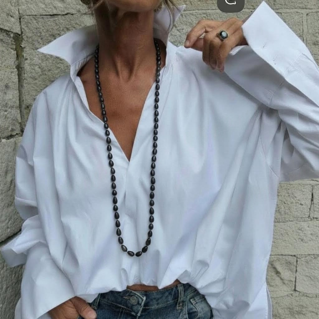 Collar Largo de Perlas de Río Naturales (Estilo Barroco) - Blanco y Negro