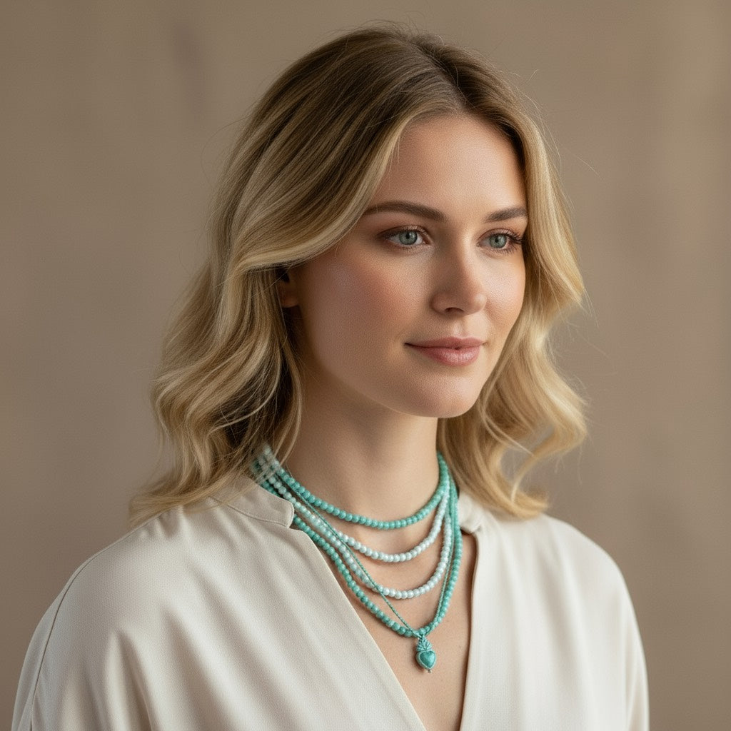 Collar con cordón trenzado y colgante de corazón esmaltado